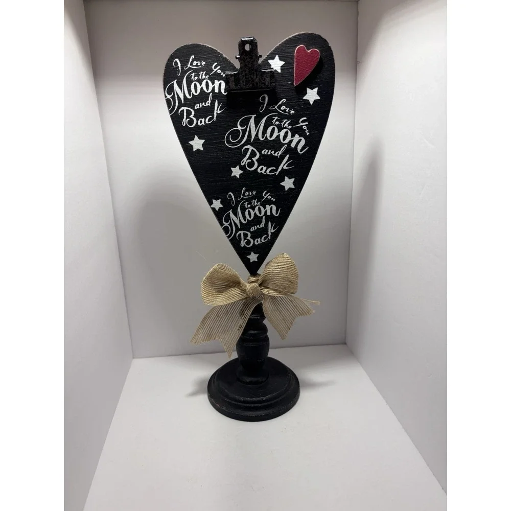 Rustic Black Wood Heart I Love You To The Moon And Back Table Top Wood Sign Clip